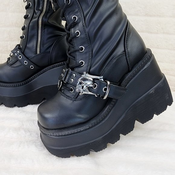 Brand New Shaker 420 Thigh High Platform Goth Punk Rocker Boots Stretch Leather - Picture 5 of 15